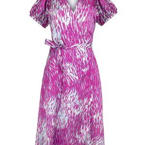 RACHEL RACHEL ROY Womens Pink Tie Lined Short Sleeve Midi Wrap Dress 8